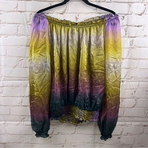 Josef 100% silk tie dye elastic waist And cuffs cropped long sleeve shirt